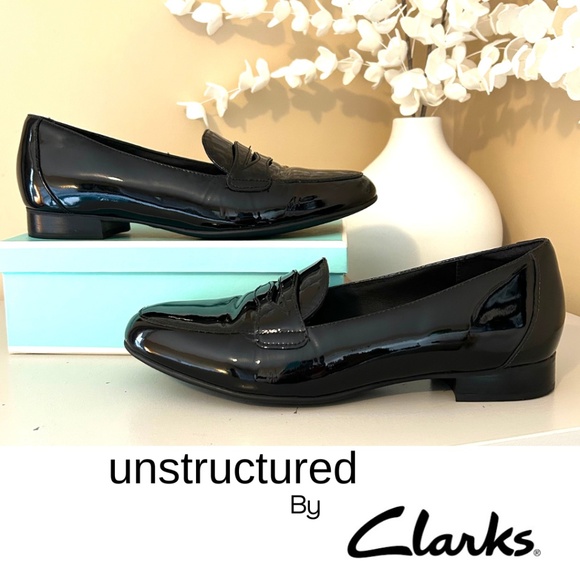 Unstructured by Clarks UN Blush Go Women's Loafers Black Patent Leather Size 8.5 - Picture 1 of 13